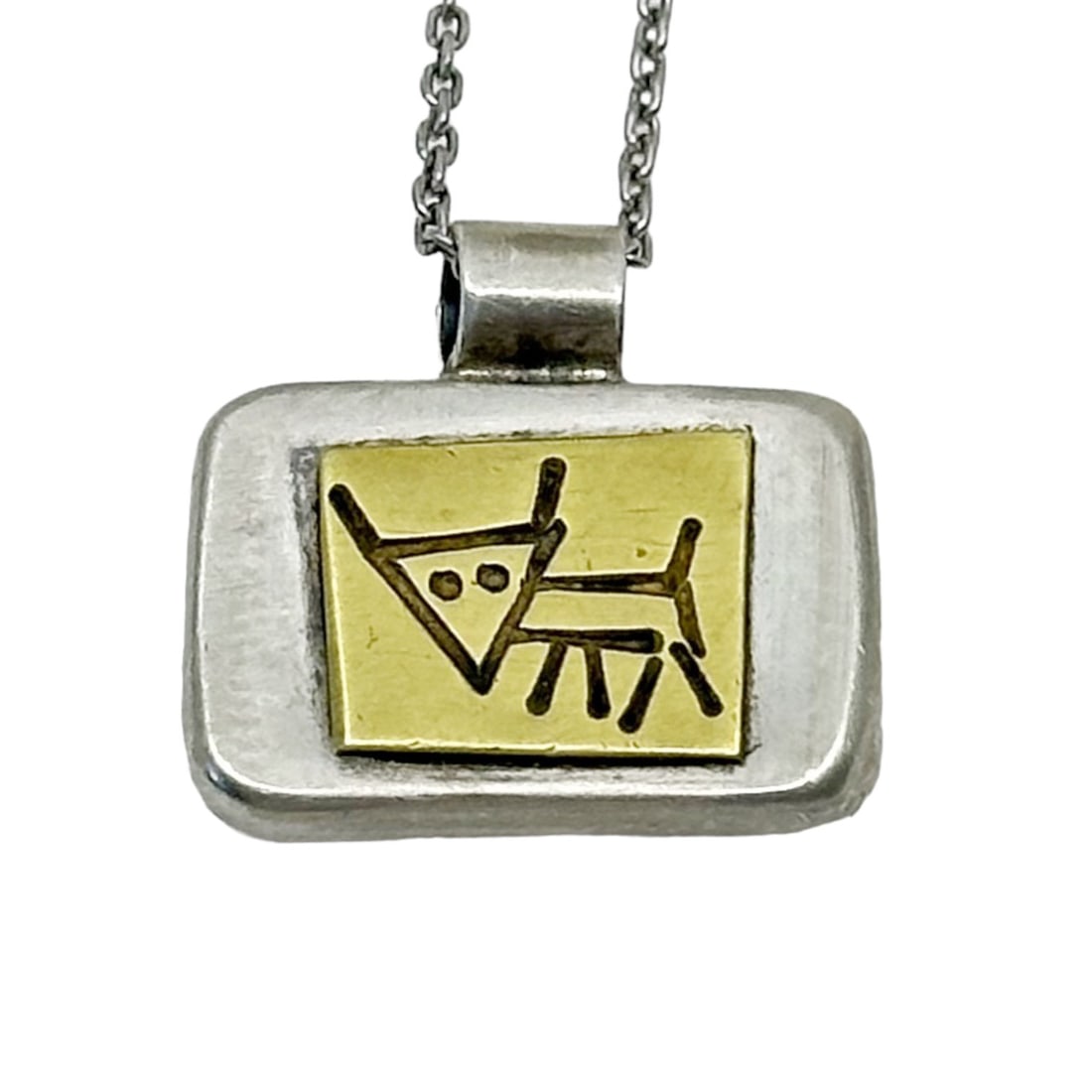 Hand Made sterling silver & brass pendant SKU-139: Measures: 5/8" long by 5/8" wide Hallmark: 925 In very good condition sku-139