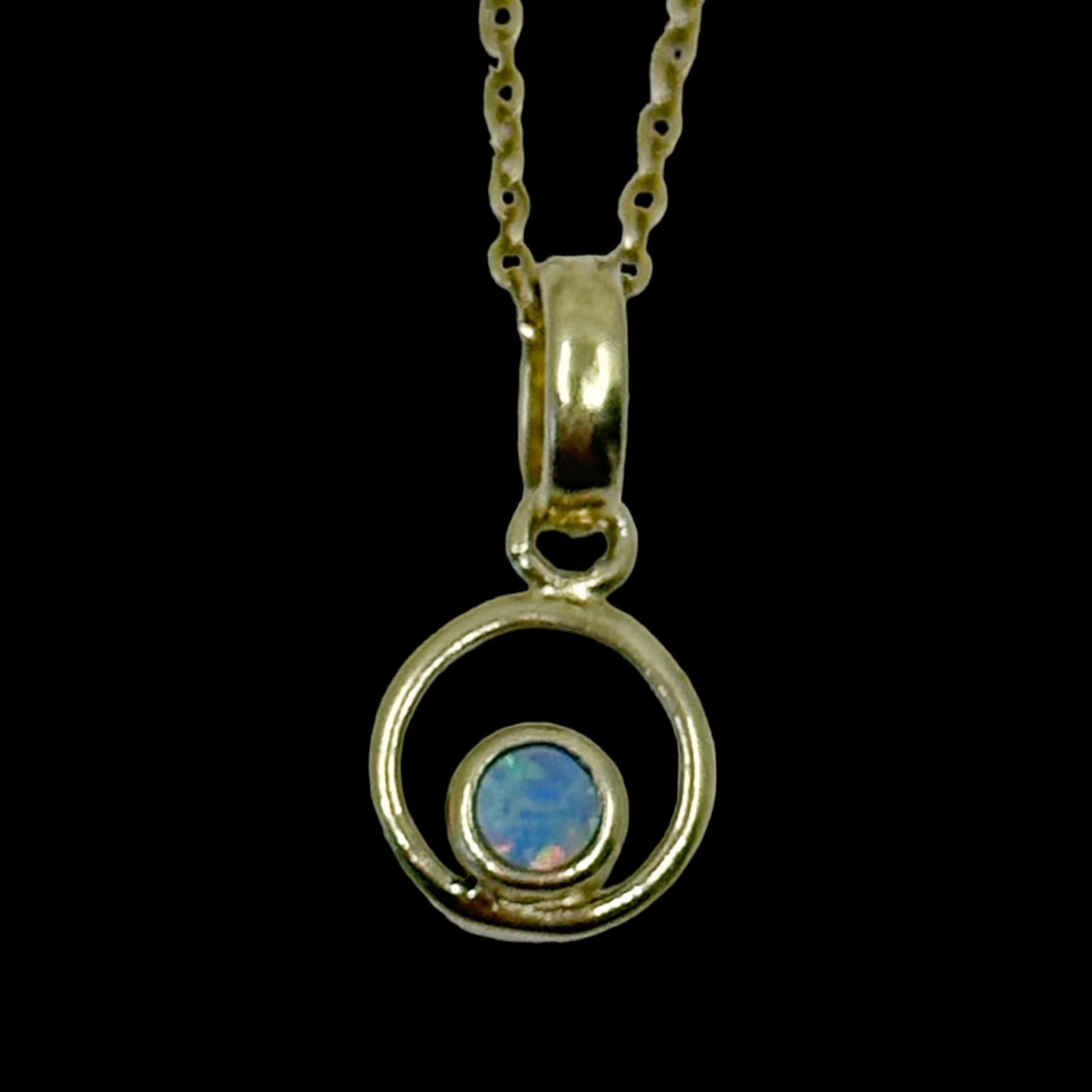 Gold Vermeil Sterling silver opal pendant SKU-420: measures: 5/8" long by 5/16" wide Crafted with 3mm opal In very good condition