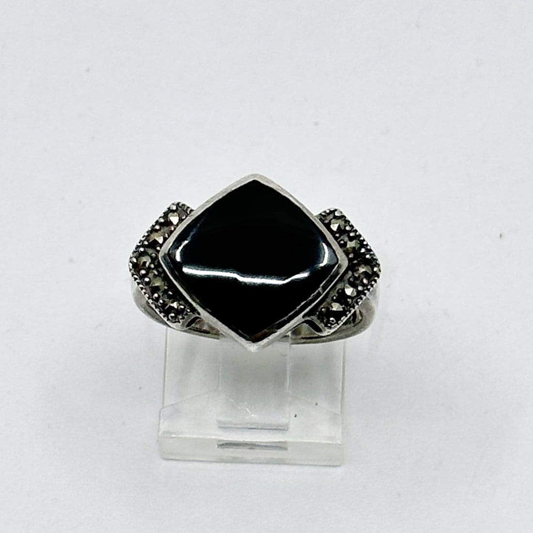 Sterling silver onyx & marcasite Ring  SKU-677 (1 of 3)