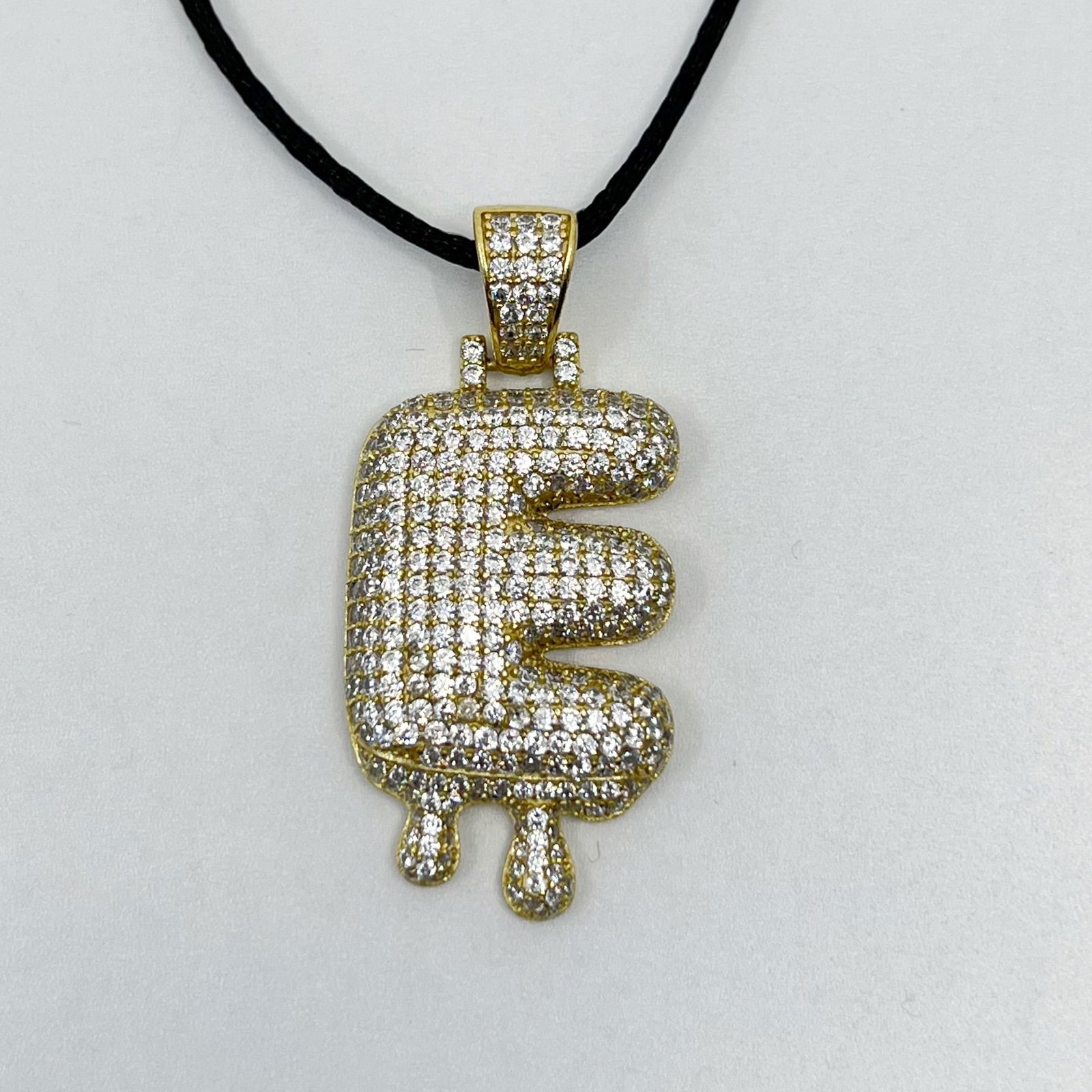 Gold vermeil sterling silver cubic zirconia E initial dripping pendant SKU-721 (1 of 4)