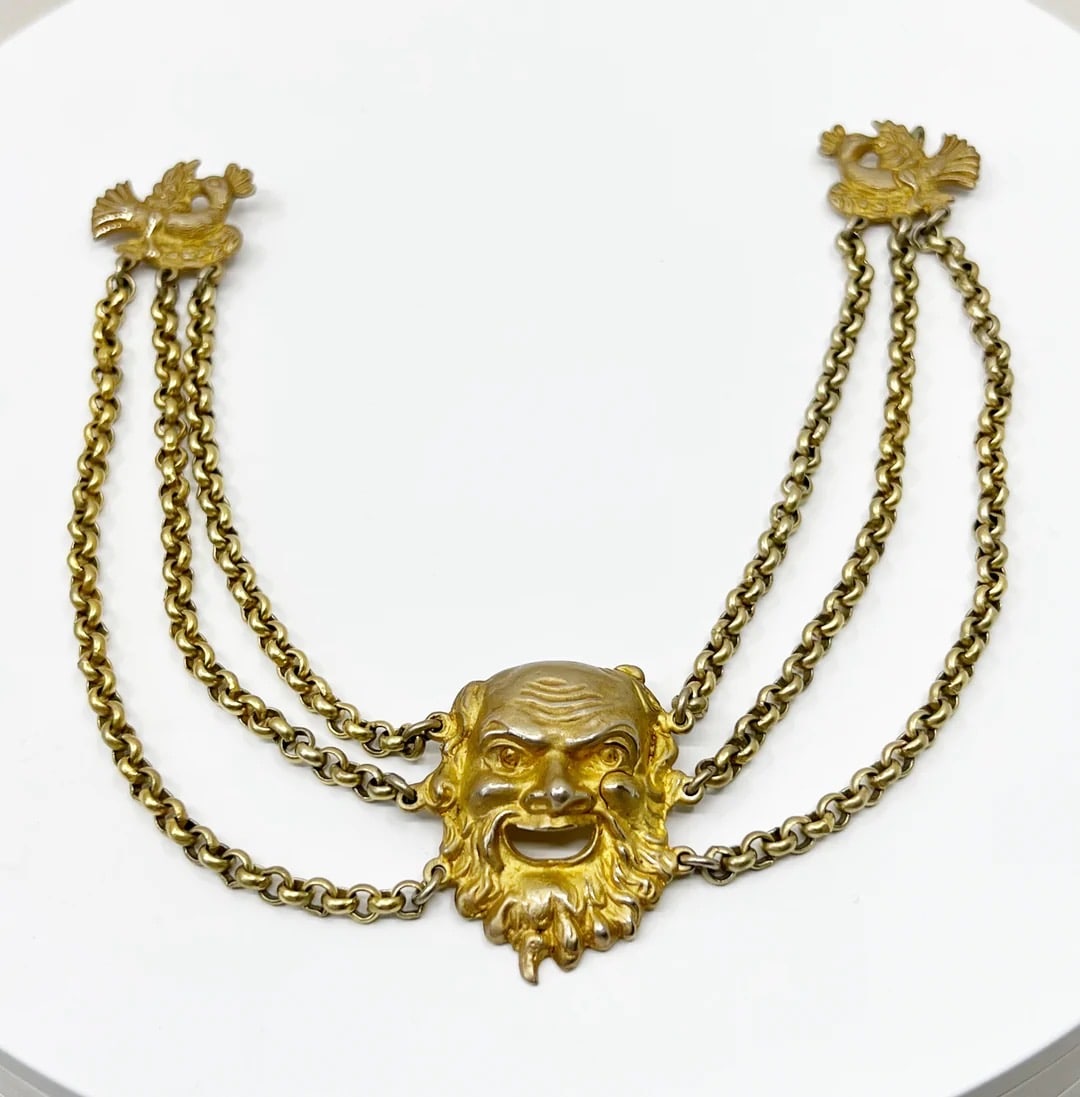 Vintage gold gilt zeus brooch SKU-1690: Measures: 11 1/2" long by 1 5/8" wide Condition: good SKU-1690