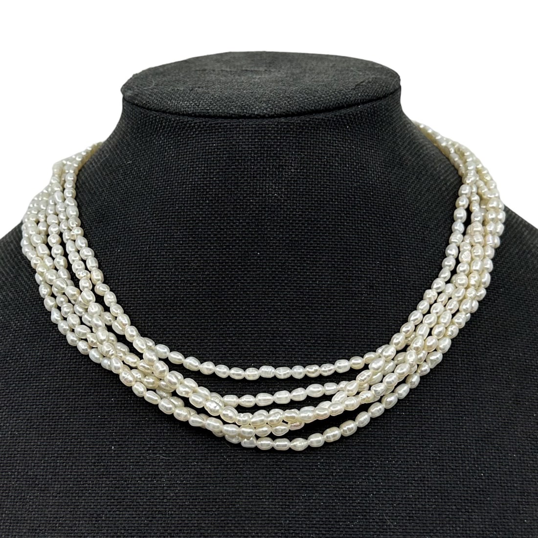 Gold Filled multi strand freshwater pearl necklace SKU-1073: Measures: 18" long Crafted with 4x3mm freshwater rice pearls Hallmark: N/A In very good condition sku-1073