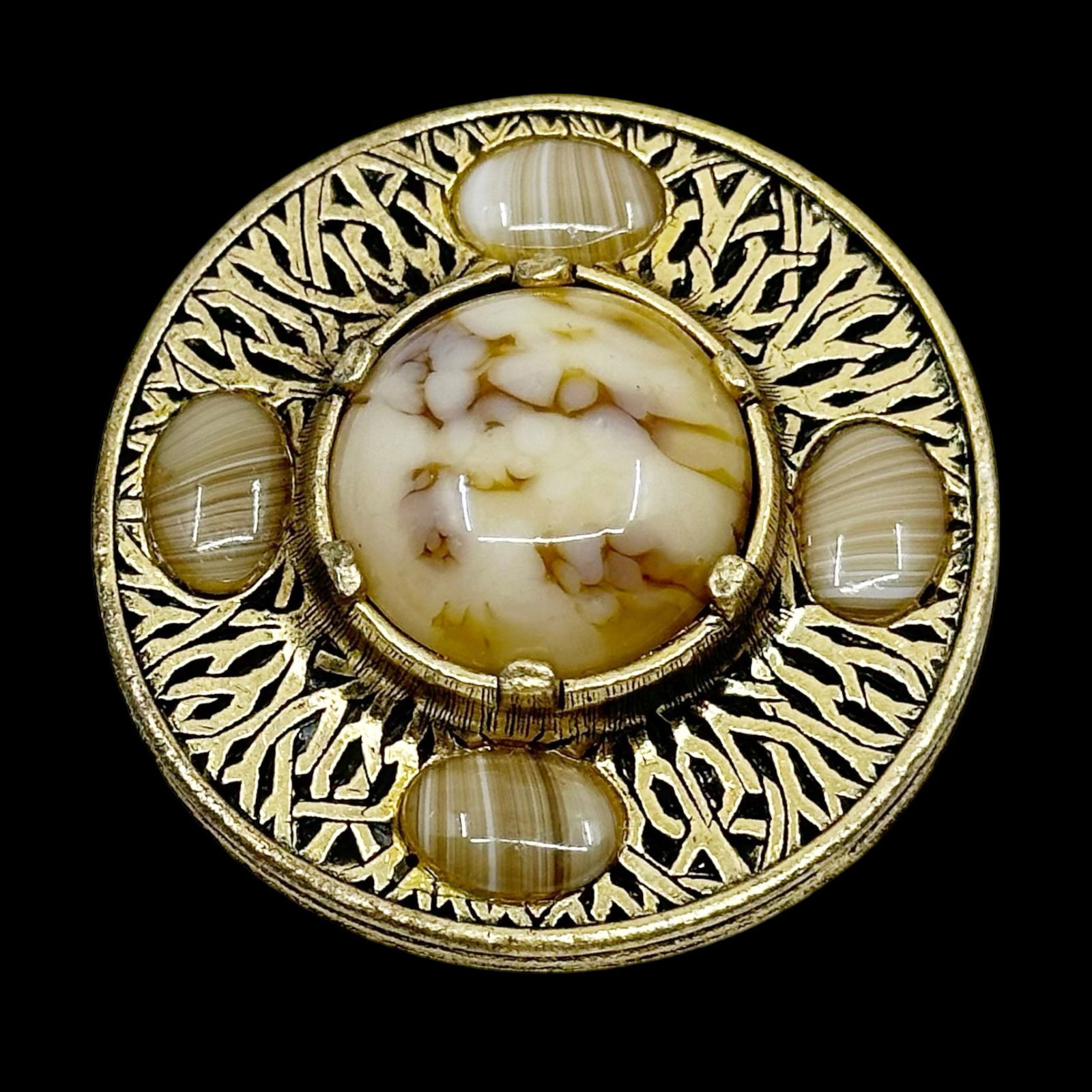Miracle Gold tone agate glass brooch SKU-1882 (1 of 4)