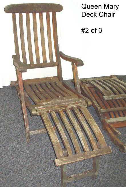 1068: Antique RMS Queen Mary 1st Class Deck Chair 2of3 - 1068: Antique RMS Queen Mary 1st Class Deck Chair 2of3