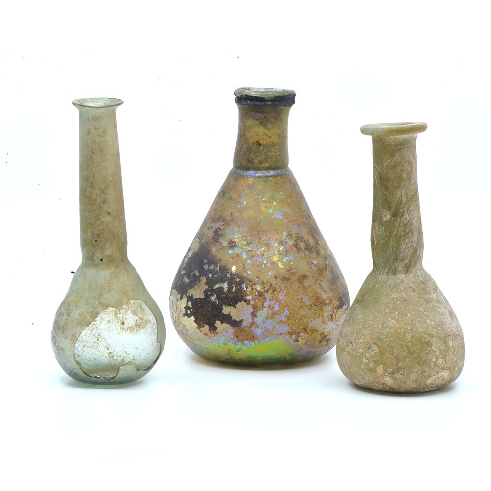 Three Roman Glass Bottles, ca. 1st century AD (1 of 3)