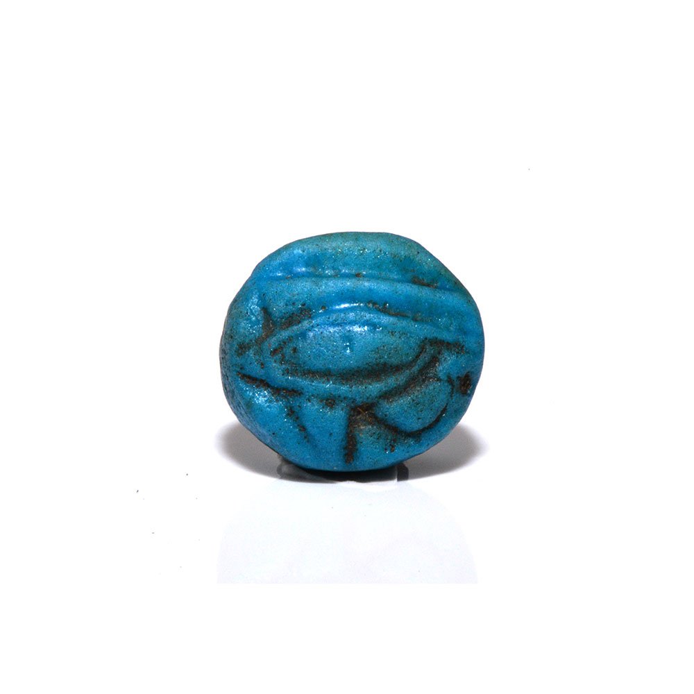 Blue Faience Wedjat Eye Bead, 26th Dynasty (1 of 3)