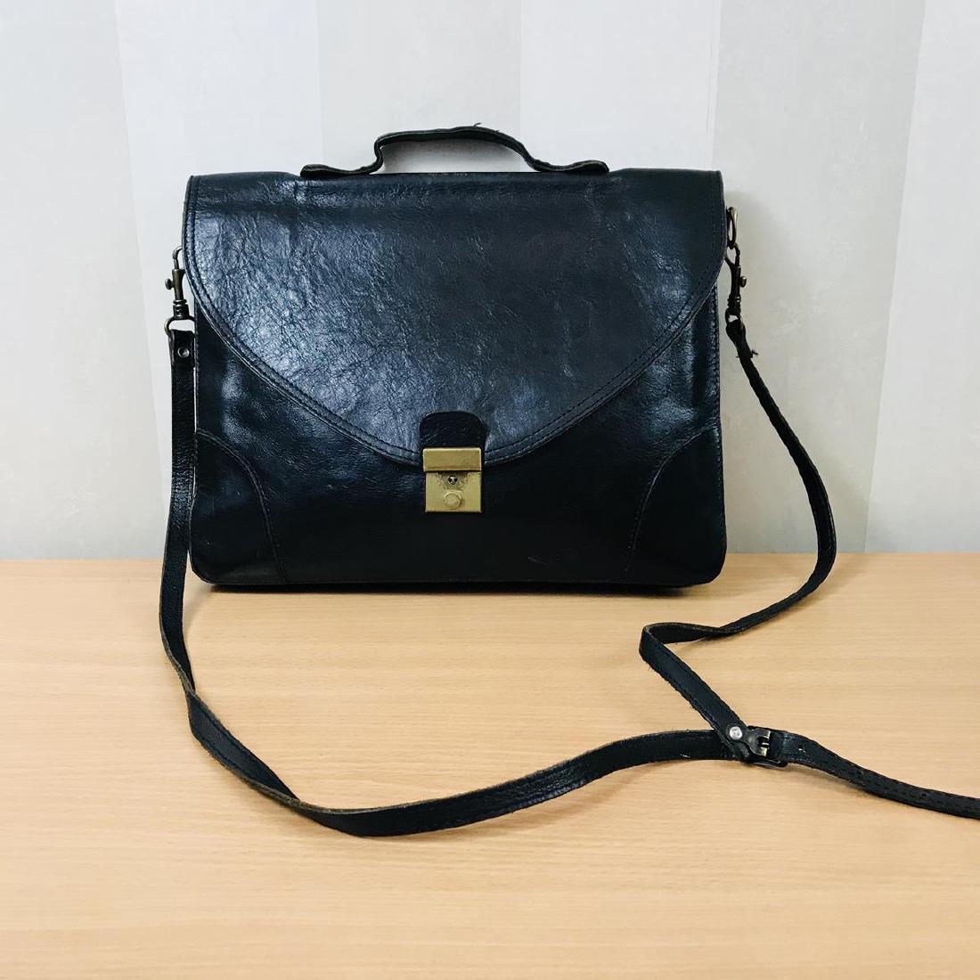 Vintage Black Leather Briefcase / Shoulder Bag (1 of 8)