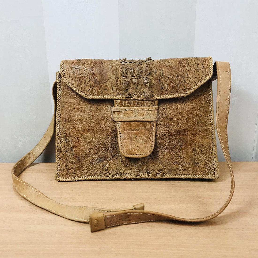Vintage Brown Crocodile Leather Handmade Shoulder Bag (1 of 8)
