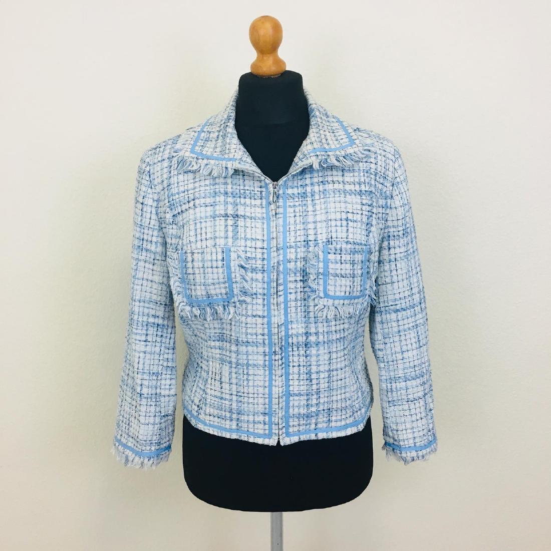 Women's JEAN COSTE French Designer Blazer: Size EUR 40 US 10 80% Cotton 10% Polyester 10% Viscose Armpit to Armpit: 20 in. Sleeve from shoulder seam: 20 in. Shoulder to shoulder: 17 in. Total length: 21 in.