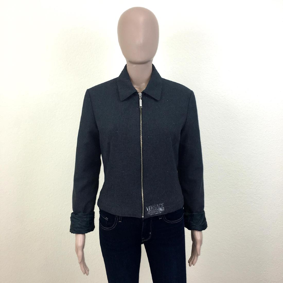 Women's VERSACE Blazer Jacket: Size S Armpit to Armpit: 17.5 in. Sleeve from shoulder seam: 25.5 in. Shoulder to shoulder: 16 in. Total length: 21 in.