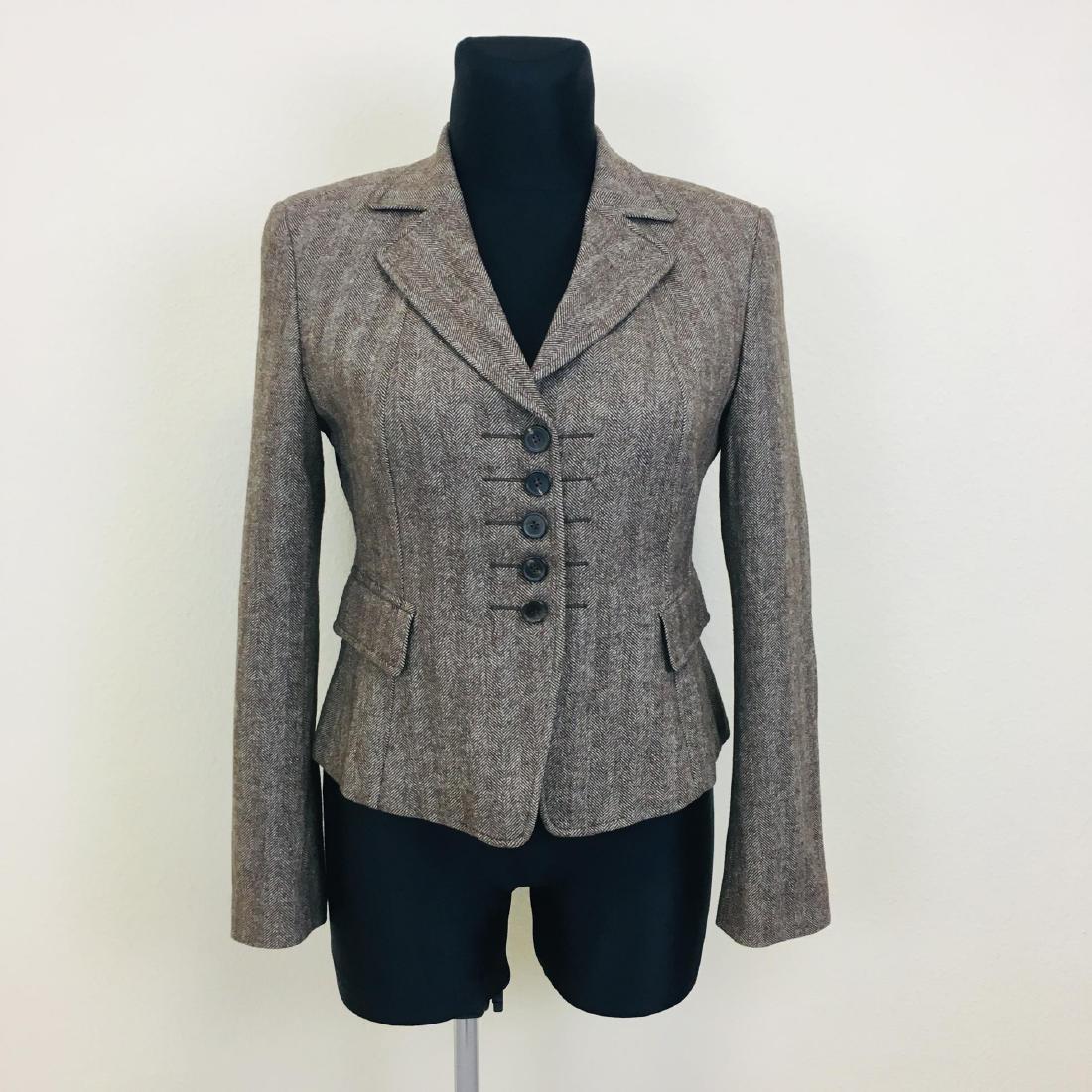 Women's Strenesse Blue Designer Blazer: Size EUR 42 US 12 Armpit to Armpit: 19.5 in. Sleeve from shoulder seam: 25 in. Shoulder to shoulder: 17.5 in. Total length: 22 in.