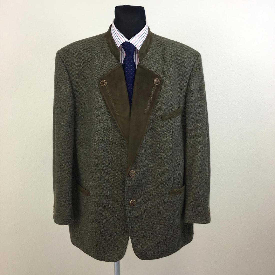 Men's Tyrolean Wool Blend Blazer Jacket: Size EUR 60 Short US 50 Short Wool Blend Armpit to Armpit: 26.5 in. Sleeve from shoulder seam: 26 in. Shoulder to shoulder: 21.5 in. Total length: 32.5 in.