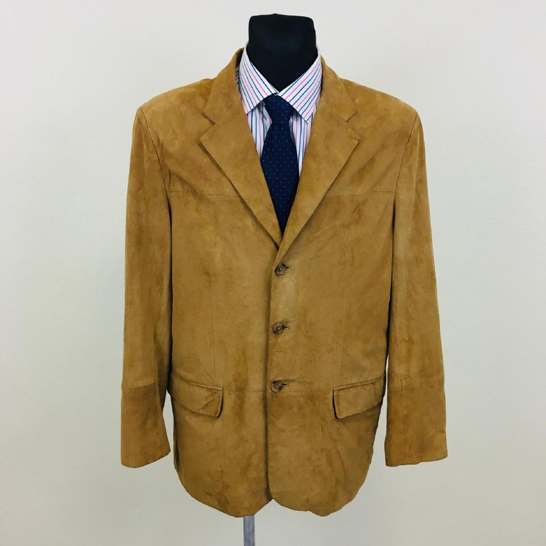 Vintage Men's Suede Leather Jacket Coat: Size XL Armpit to Armpit: 23 in. Sleeve from shoulder seam: 26 in. Shoulder to shoulder: 20 in. Total length: 31.5 in.