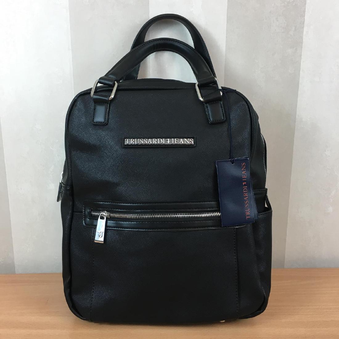 Trussardi Jeans Saffiano Eco Leather Backpack: 30x36x12 cm Saffiano eco-leather Double upper handle, adjustable straps Fully lined with washable and branded fabric