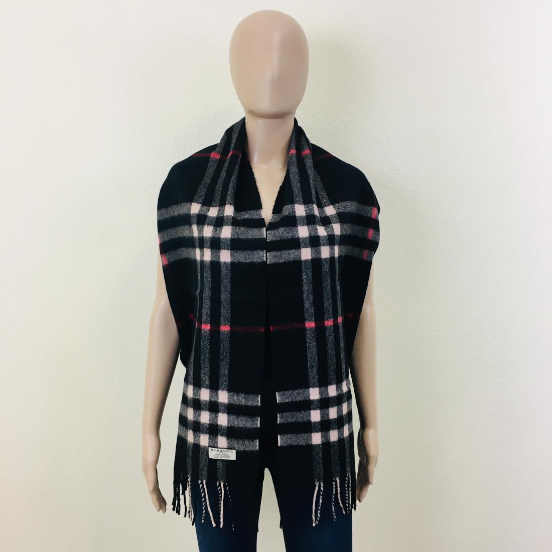 Burberry 100% Cashmere Black Scarf: 100% Cashmere Measurements (inches): Width: 13 inches / 33 cm Length: 68.5 inches / 174 cm