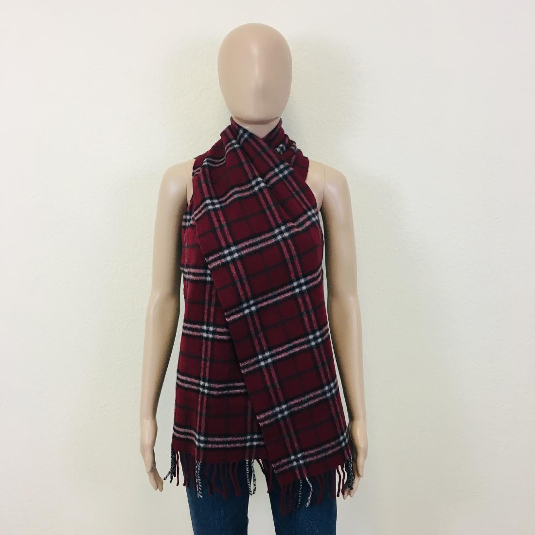 Vintage Burberry Lambswool Scarf: 100% Lambswool Color: Bordeaux Measurements: 70 x 12 in.