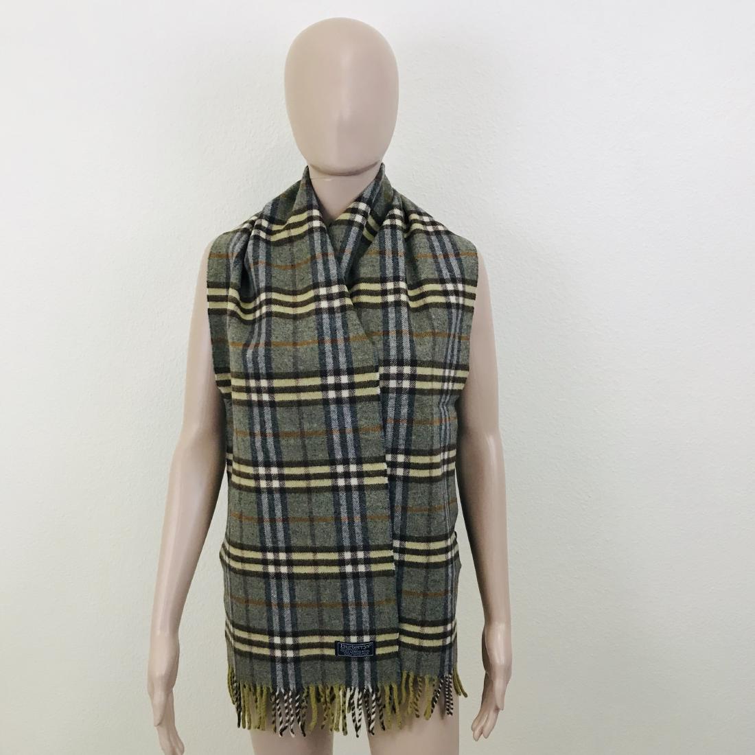 Burberry 100% Lambswool Khaki Nova Check Scarf: Measurements (inches): Width: 11.5 Length: 66