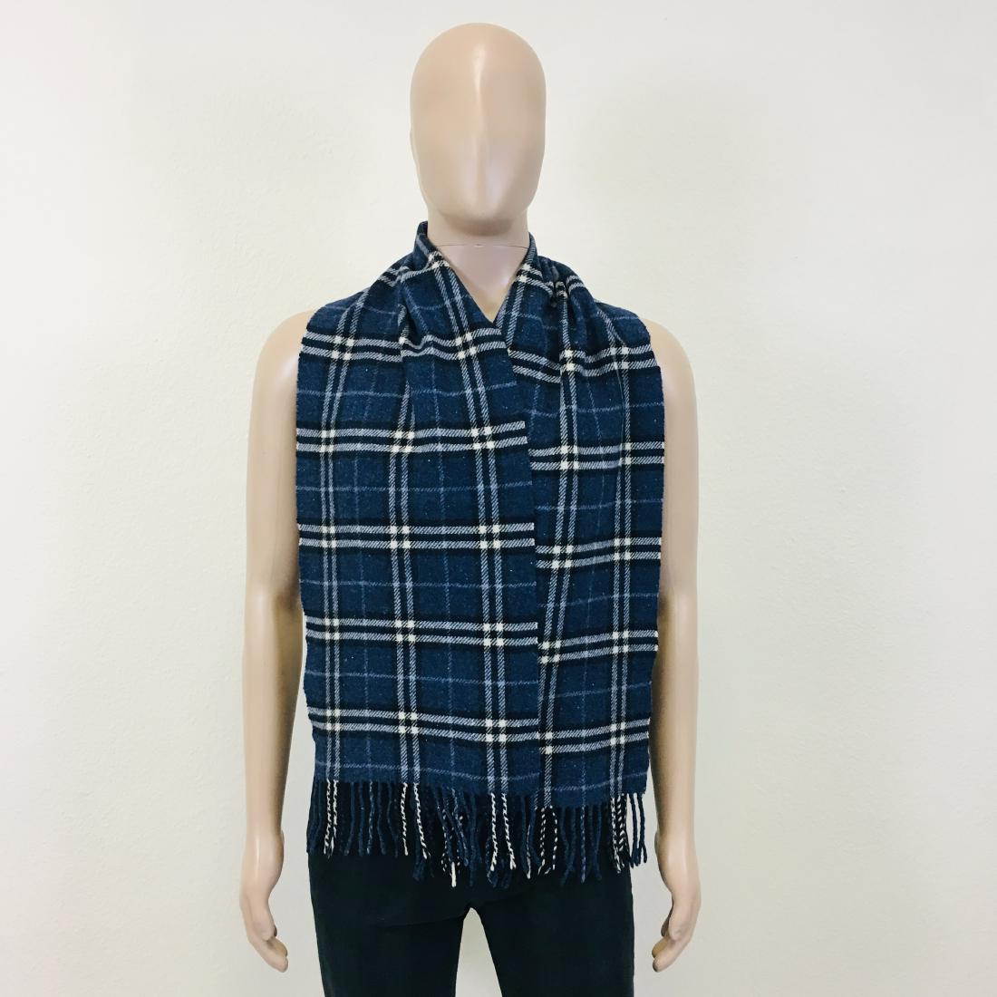 Burberry 100% Lambswool Blue Scarf: Measurements (inches): Width: 11 Length: 64