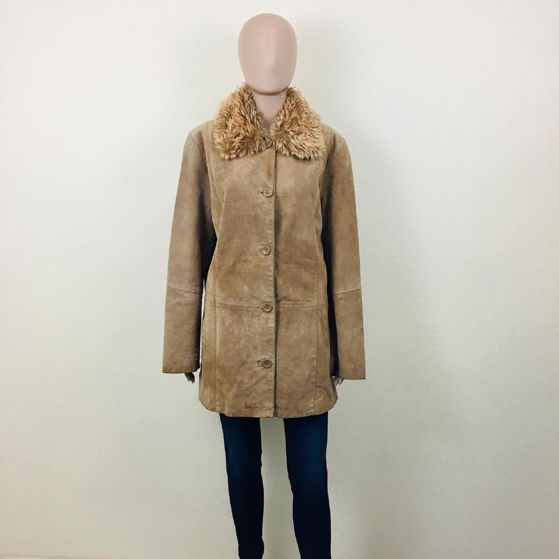 Women's Marcel Clair Suede Leather Jacket Coat: Size EUR 44 US 14 100% Leather Armpit to Armpit: 22.5 in. Sleeve from shoulder seam: 24 in. Shoulder to shoulder: 17.5 in. Total length: 29.5 in.