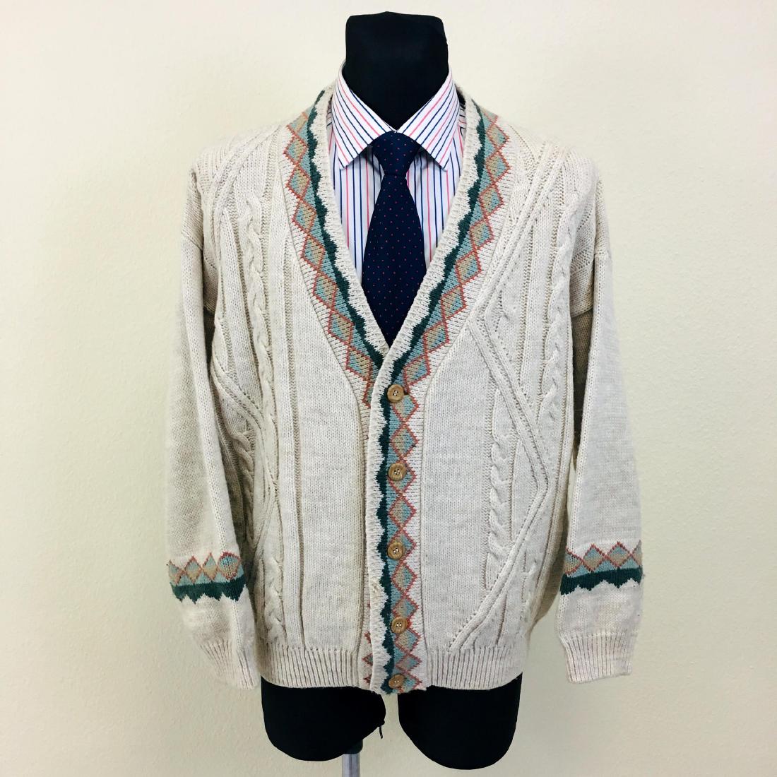 Vintage Men's Wool Bomber Cardigan Sweater: Size M Total length: 25 in.