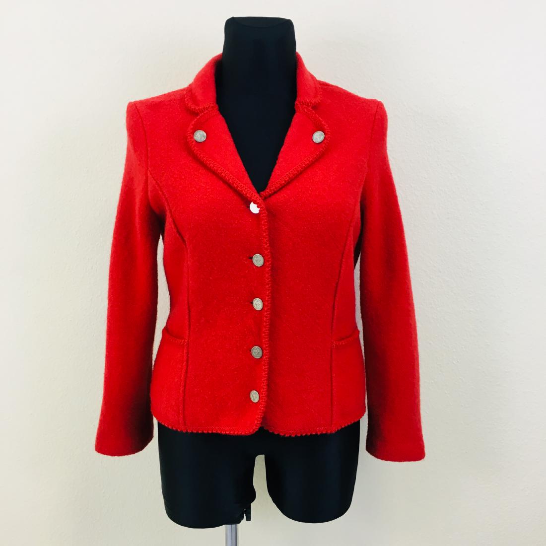 Women's Austrian Tyrolean Wool Blazer Jacket: Size EUR 42 US 12 Armpit to Armpit: 21 in. Sleeve from shoulder seam: 24 in. Total length: 24 in.