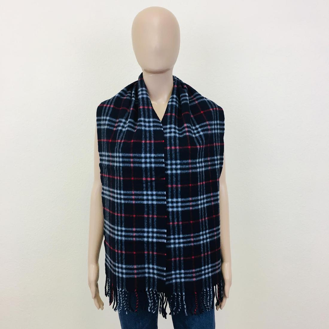 Burberry 100% Lambswool Scarf: 100% Lambswool Color: Dark Blue Measurements: 64 x 11 in.