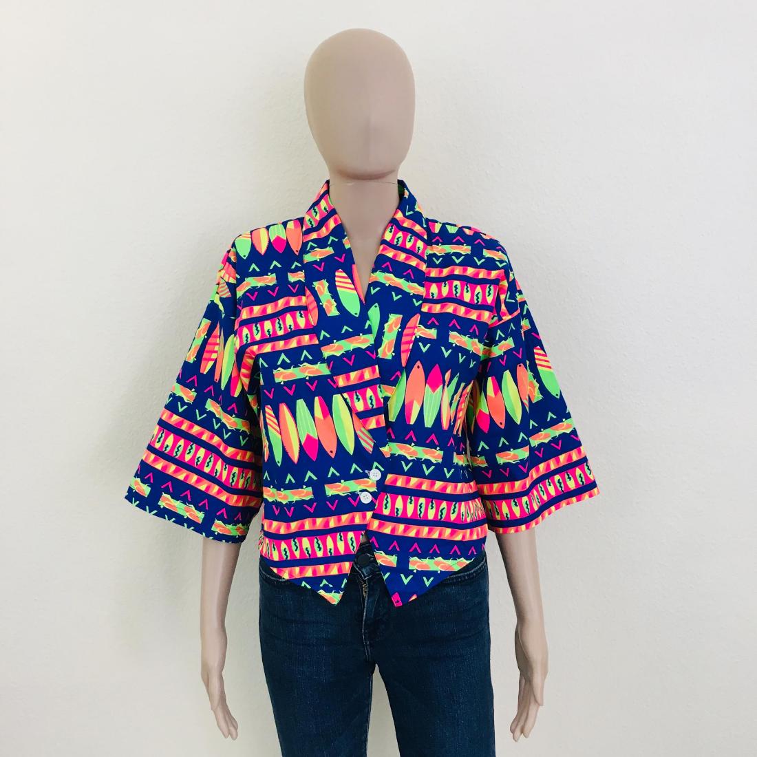 Vintage Women's Colorful Top Jacket Blazer: Size L Material: 100% Cotton Made in: Canada Total length: 18 in.