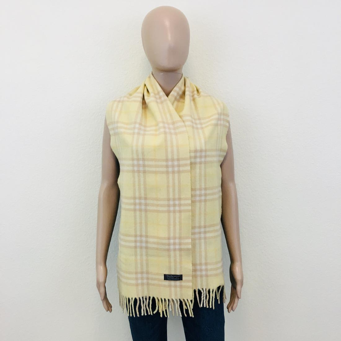 Vintage Burberry 100% Lambswool Scarf: Color: Yellow Measurements (inches): Width: 11.5 Length: 66