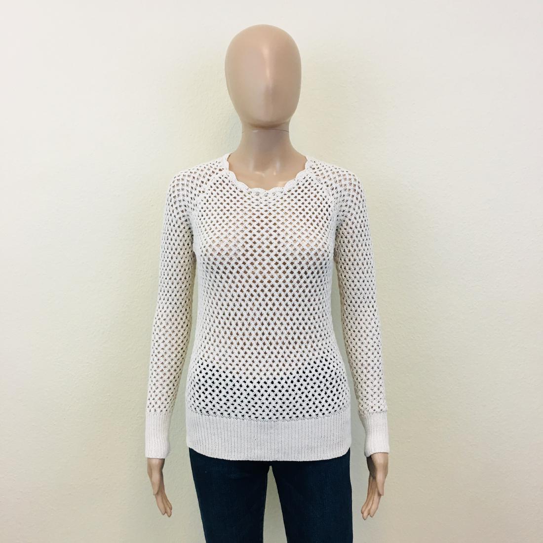 Women's White Crochet Sweater Top: Size EUR 38 US 8 Armpit to Armpit: 19 in. Toltal length: 24.5 in.