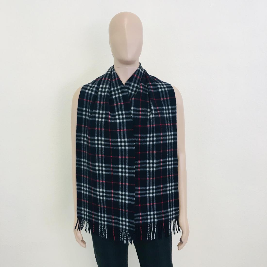 Vintage Burberry 100% Lambswool Scarf: Color: Dark Blue Measurements (inches): Width: 12 Length: 70