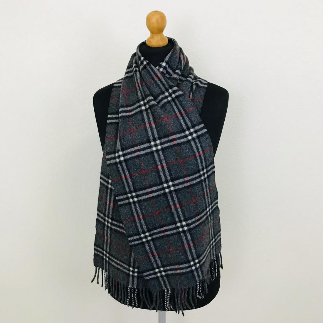 Vintage Burberry 100% Lambswool Scarf: 100% Lambswool Color: Dark Grey Measurements: 64 x 11.5 in.