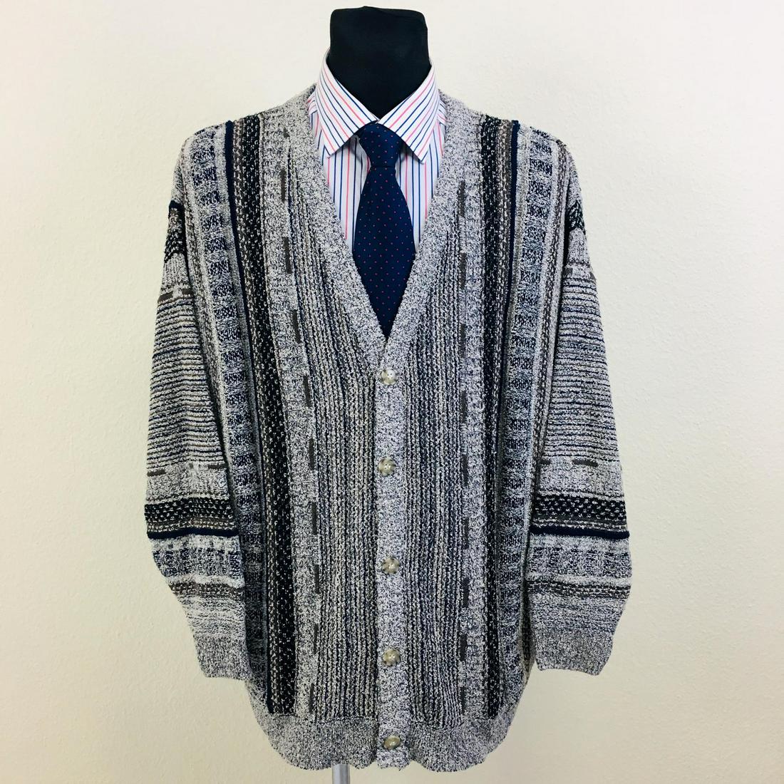 Vintage Men's Wool Blend Cardigan Sweater: Size XXL 80% Acrylic 20% Wool Armpit to Armpit: 26 in. Total length: 28 in.