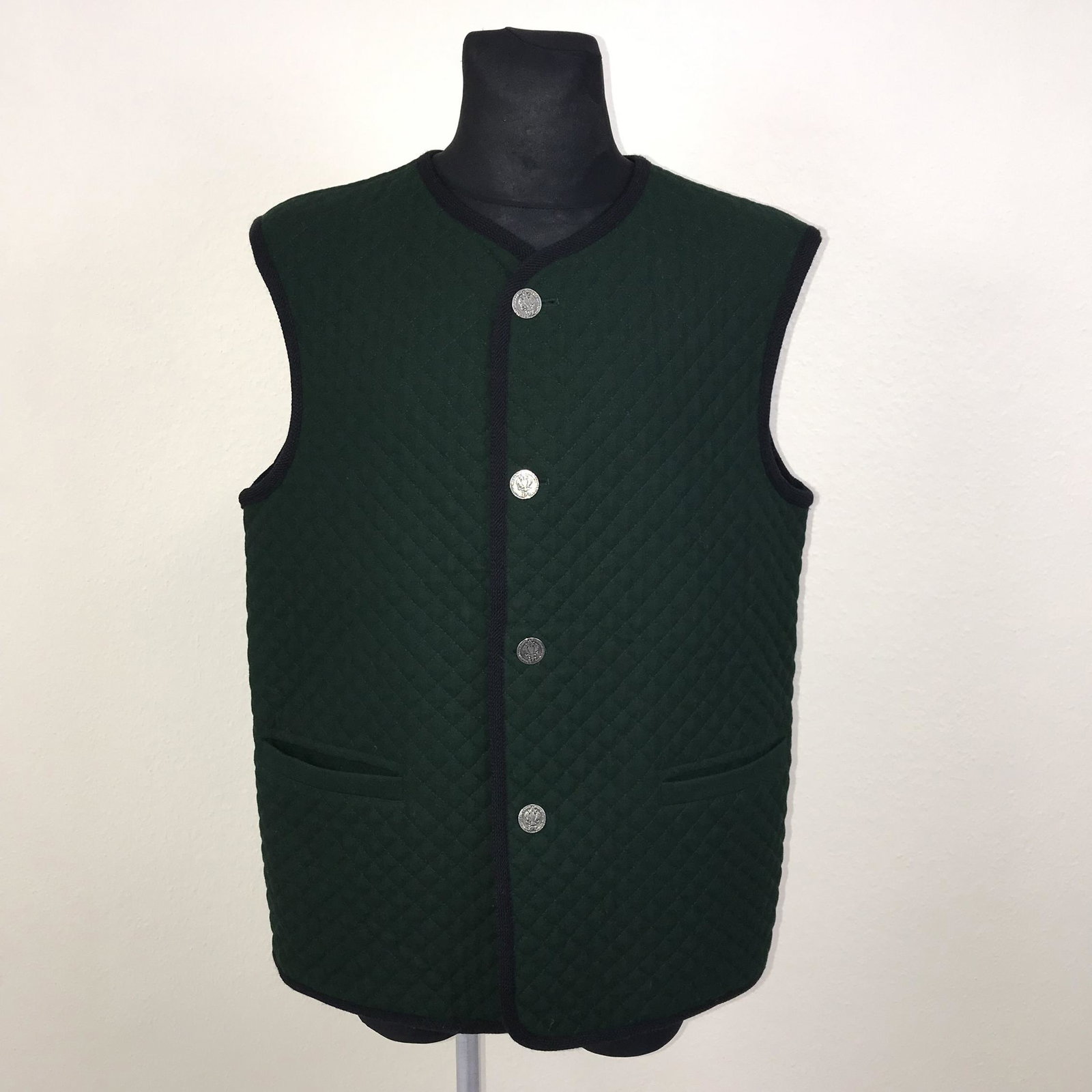 Men's SALKO Loden Austrian Wool Waistcoat Vest: Size EUR 52 US 42 Armpit to Armpit: 23 in. Total length: 30 in.
