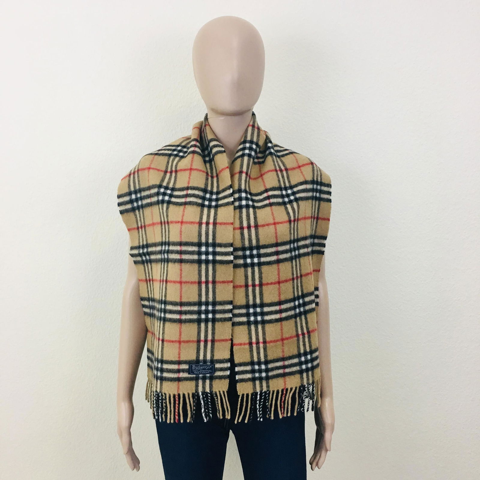 Vintage Burberry 100% Lambswool Scarf: Measurements (inches): Width: 11.5 Length: 57