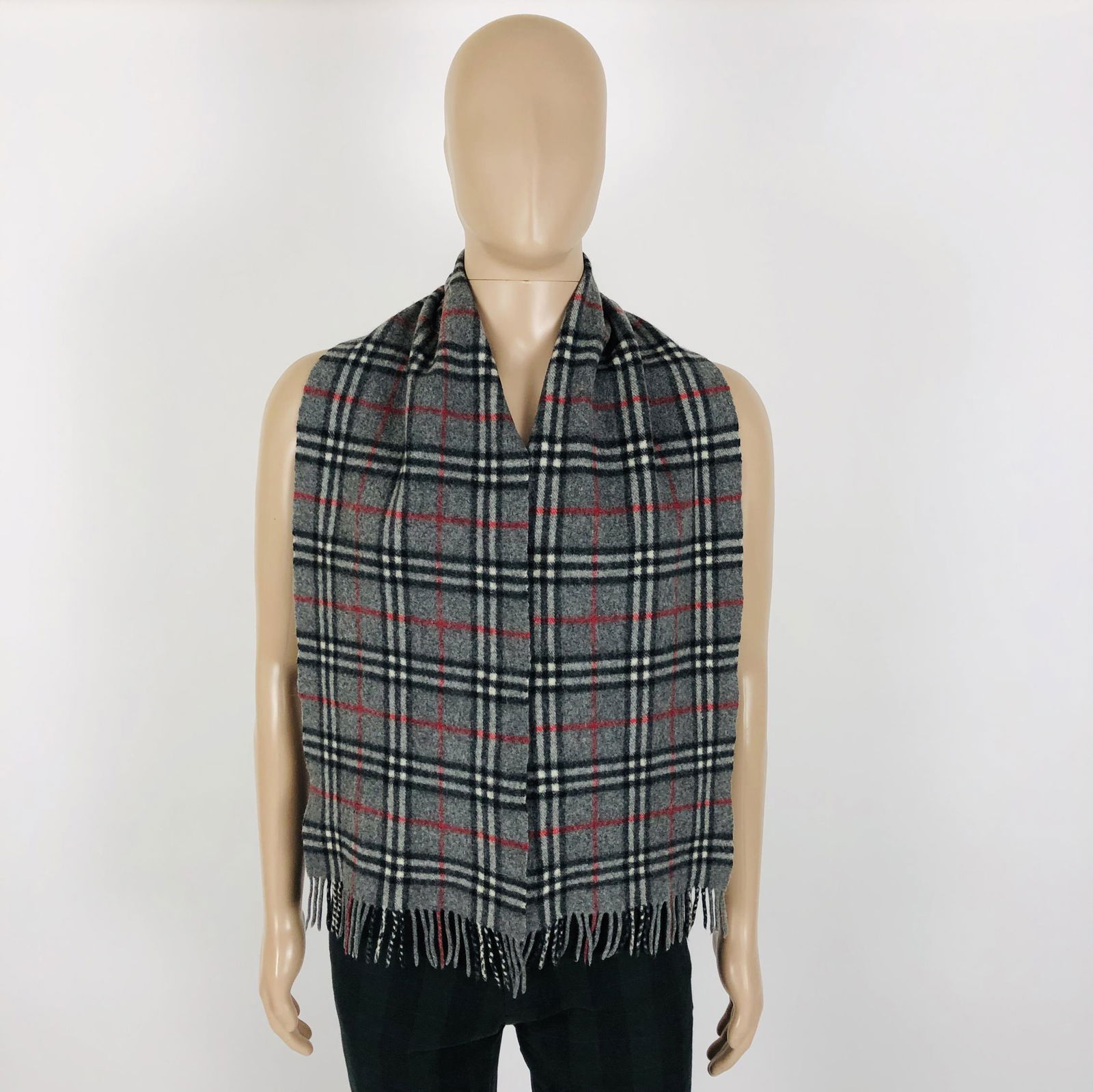 Vintage Burberry 100% Lambswool Scarf: Color: Dark Grey Measurements (inches): Width: 10.5 Length: 62