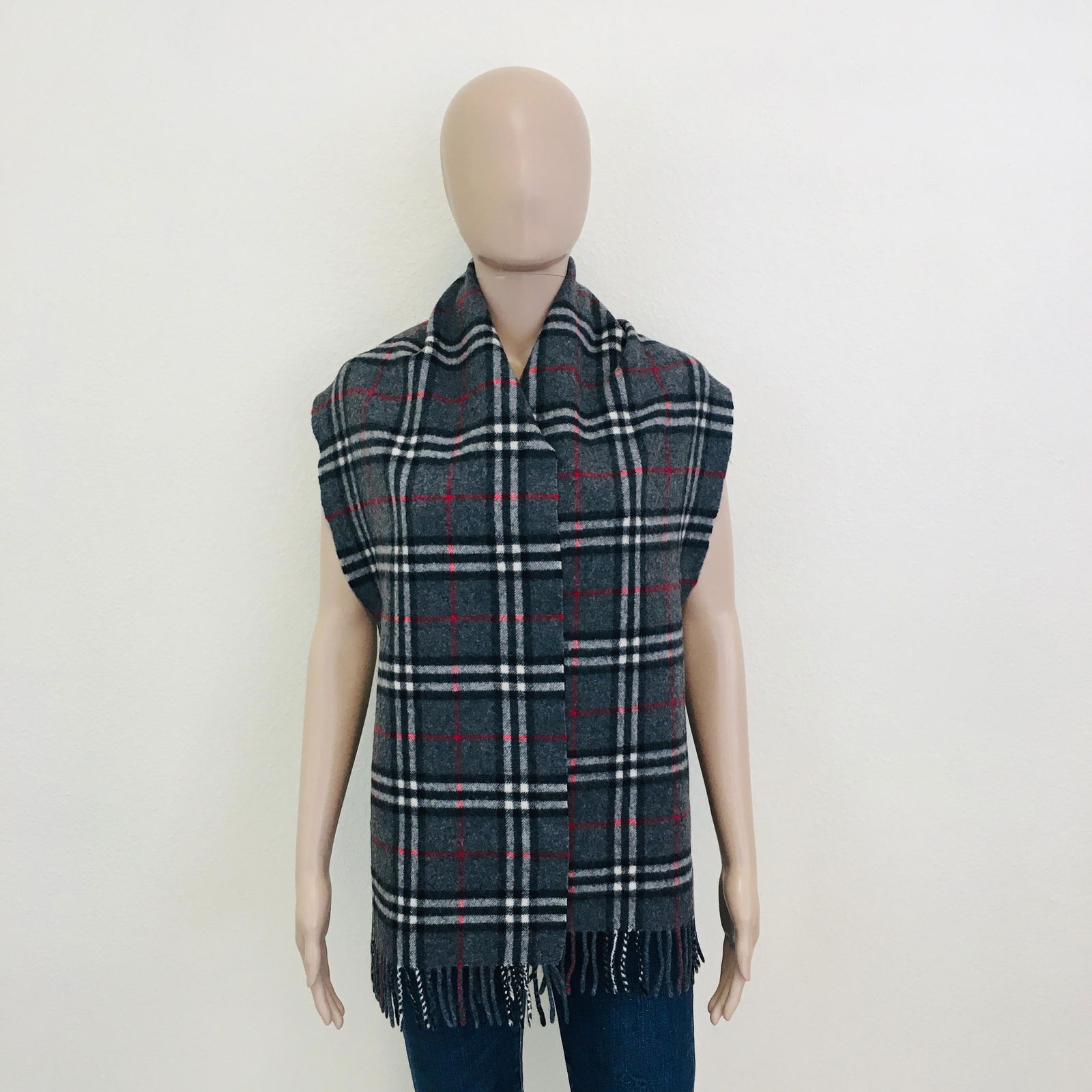 Vintage Burberry 100% Lambswool Scarf: Color: Dark Grey Measurements (inches): Width: 12 Length: 66