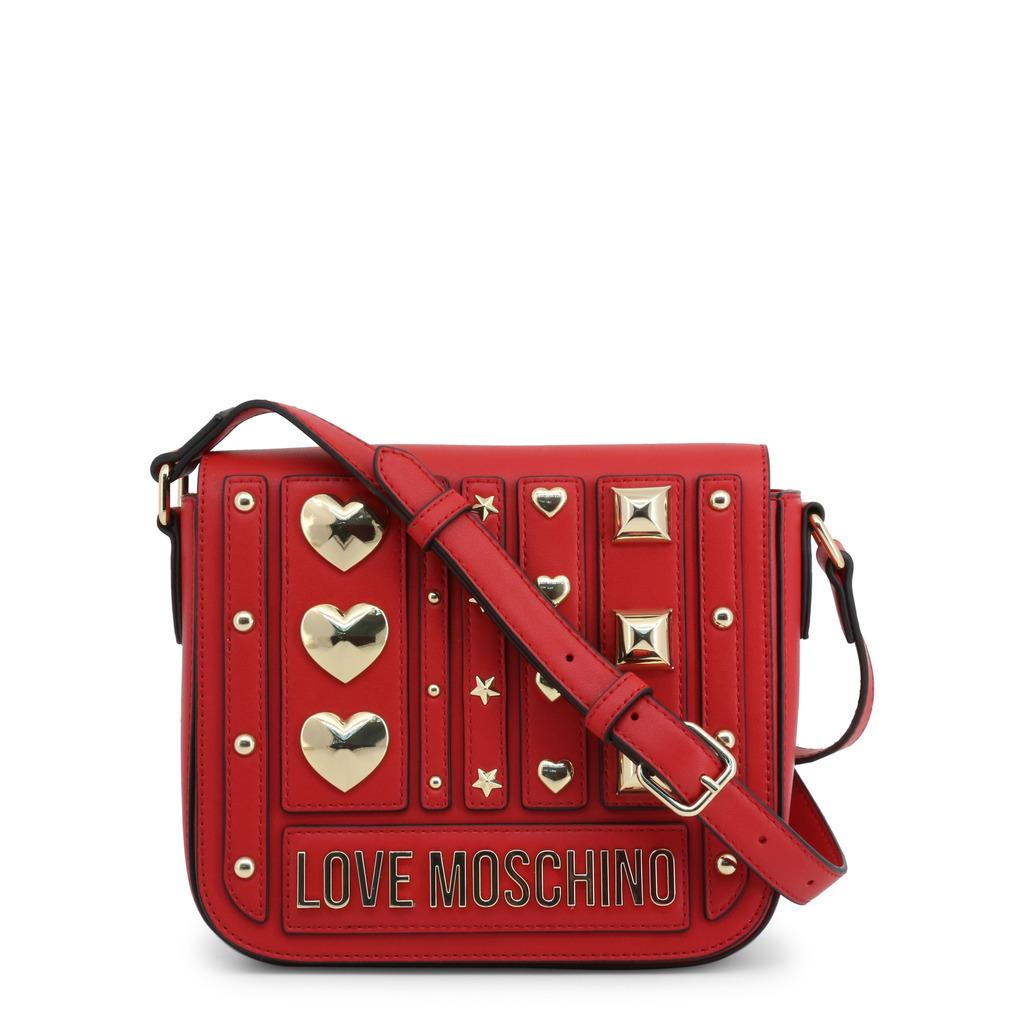 Love Moschino Designer Cross Body Bag: Gender:Woman Type:Across-body Material:Eco leather Main fastening:magnetic Shoulder strap:adjustable shoulder strap Inside:lined Internal pockets:2 Width cm:21 Height cm:18 Depth cm:9 Details:with stu