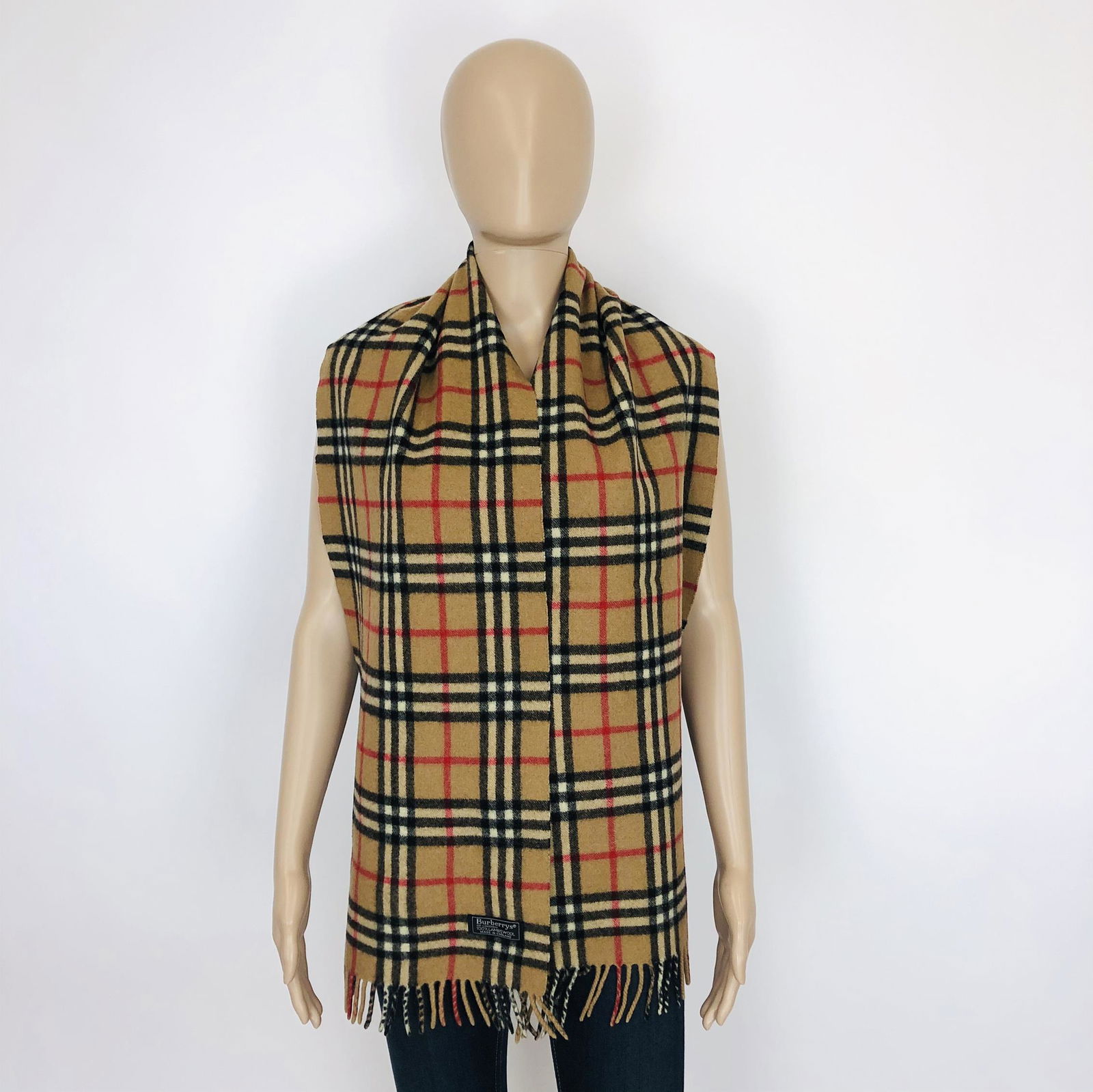 Vintage Burberry 100% Lambswool Scarf: Color: Camel Brown Measurements (inches): Width: 11.5 Length: 66