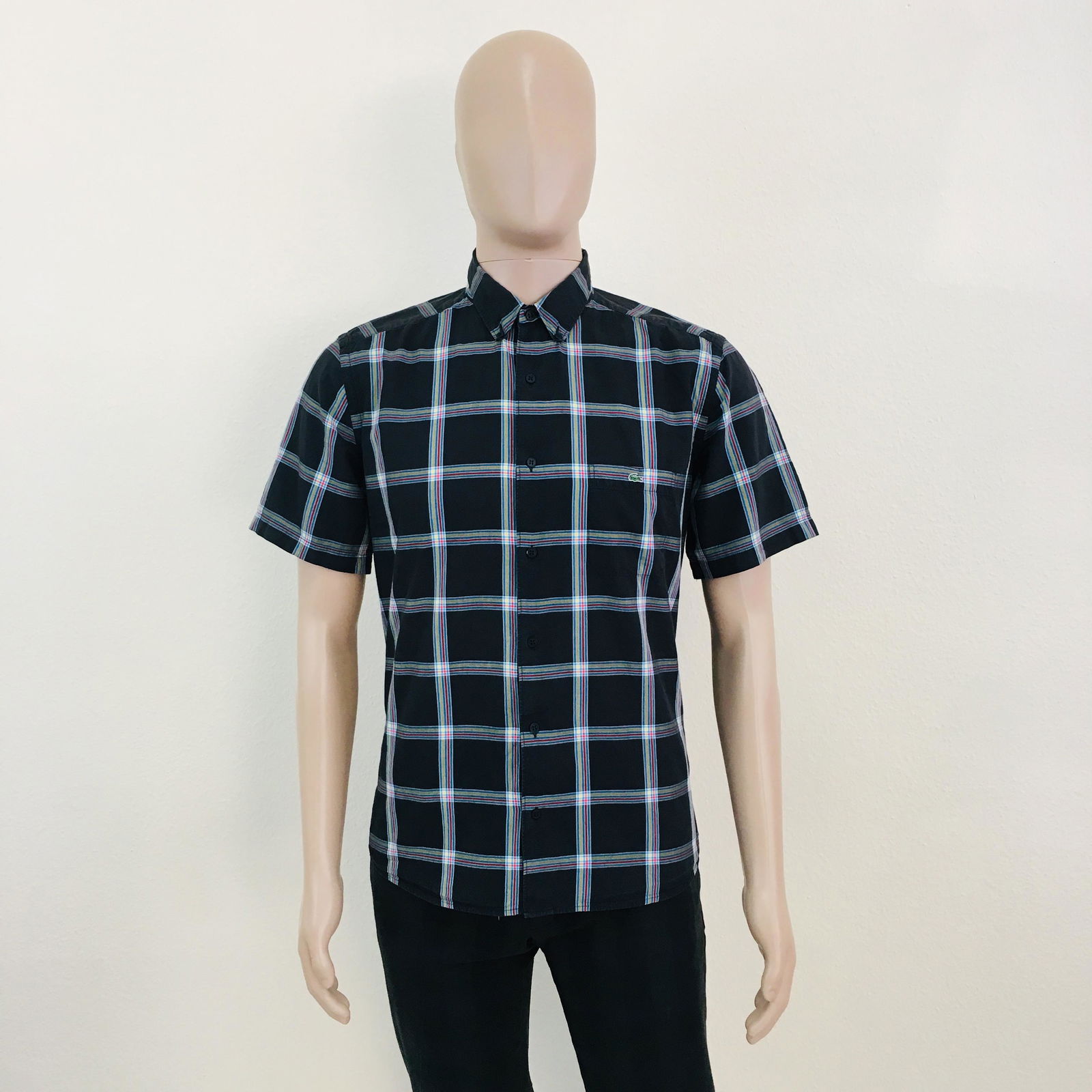 Men's Lacoste Short Sleeve Shirt: Size Large / 42 Armpit to Armpit: 22 in. Total length: 28 in.