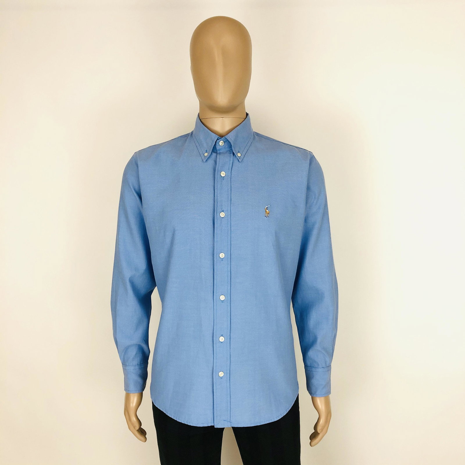 Men's Ralph Lauren Blue Slim Fit Shirt Size M: Size M Armpit to Armpit: 22 in. Sleeve from shoulder seam: 24.5 in. Shoulder to shoulder: 18.5 in. Total length: 31 in.
