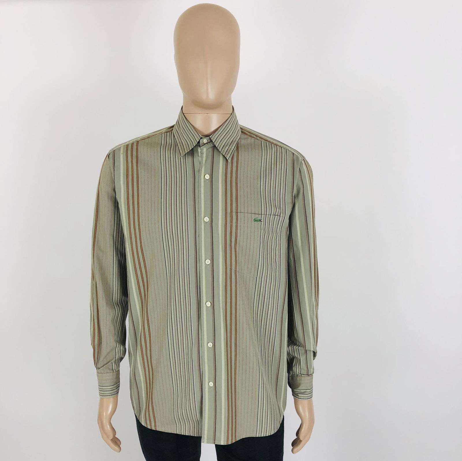 Vintage Men's Lacoste Shirt L: Size Large 100% Cotton Armpit to Armpit: 24 in. Sleeve from shoulder seam: 24 in. Shoulder to shoulder: 20 in. Total length: 31 in.