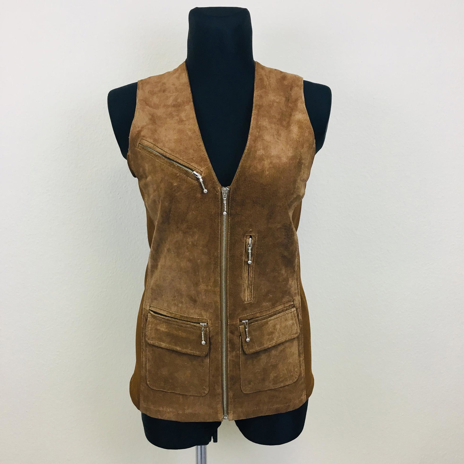 Vintage Women's Real Suede Leather Waistcoat: Size EUR 38 US 8 Armpit to Armpit: 18.5 in. Total length: 28 in.
