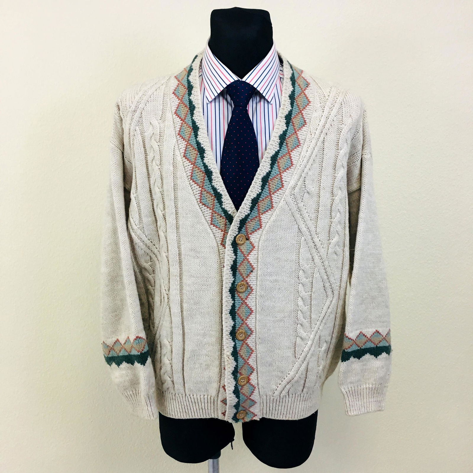 Vintage Men's Wool Bomber Cardigan Sweater: Size M Total length: 25 in.
