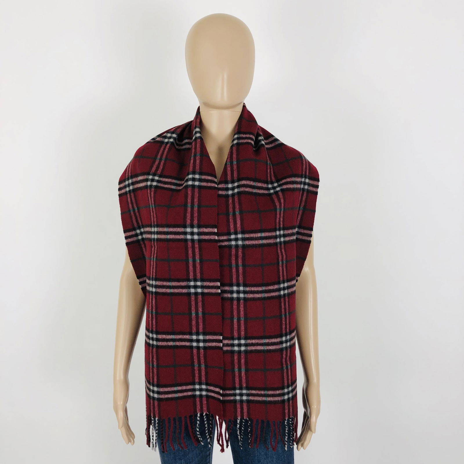 Vintage Burberry 100% Lambswool Scarf: Color: Bordeaux (Cherry Red) Measurements (inches): Width: 12 Length: 67