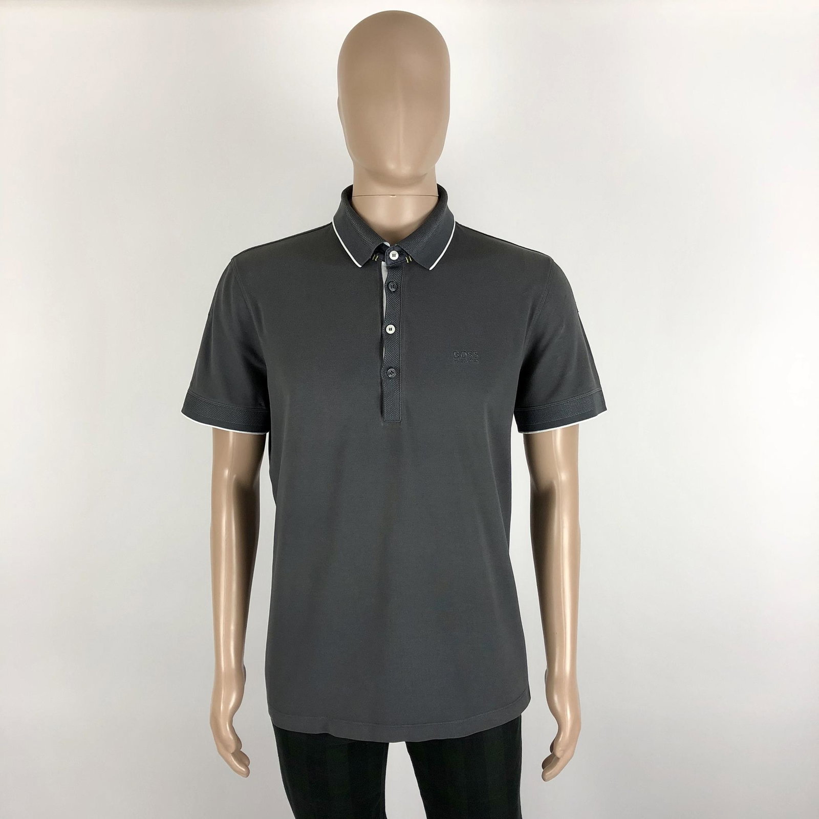 Men's Hugo Boss Polo Shirt: Size LArmpit to Armpit: 23 in.Shoulder to shoulder: 19 in.Total length: 27.5 in.