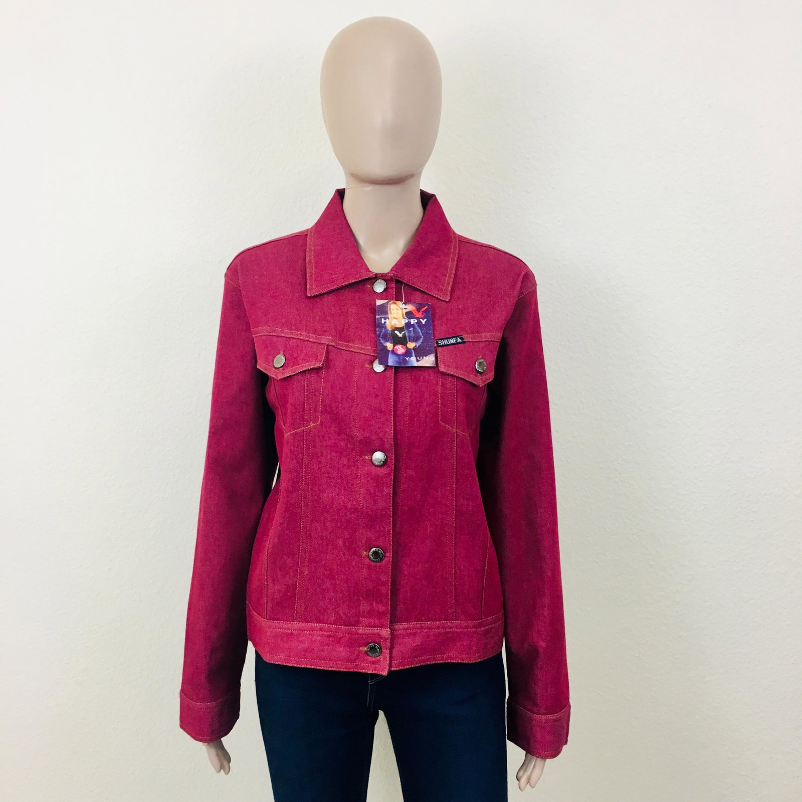 Vintage Women's Deadstock Shunfa Denim Jacket: Size XLArmpit to Armpit: 21 in.Sleeve from shoulder seam: 23 in.Shoulder to shoulder: 17 in.Total length: 22 in.