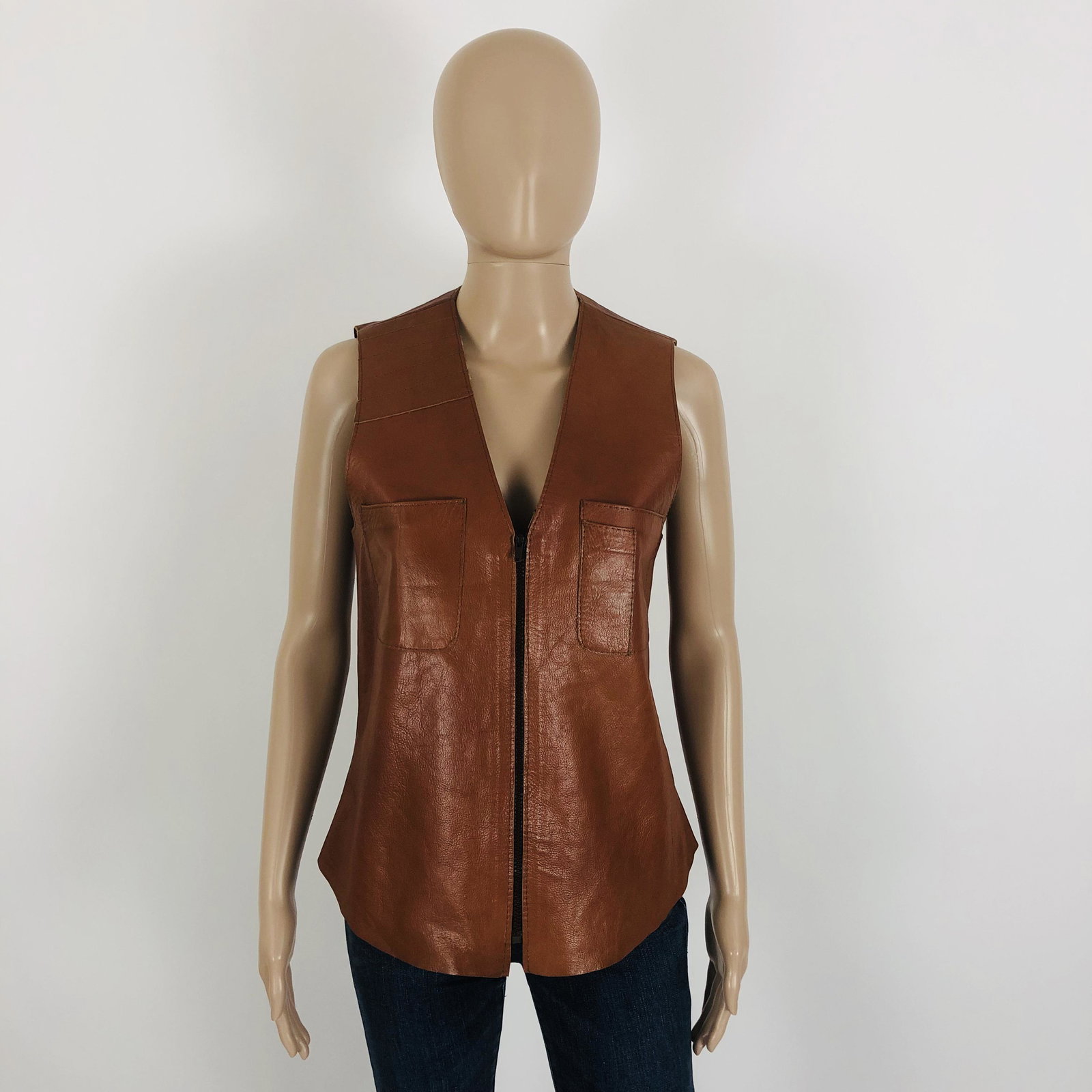 Women's Real Leather Handmade Vest Waistcoat Size M: Size Medium100% LeatherArmpit to Armpit: 18.5 in.Total length: 24 in.