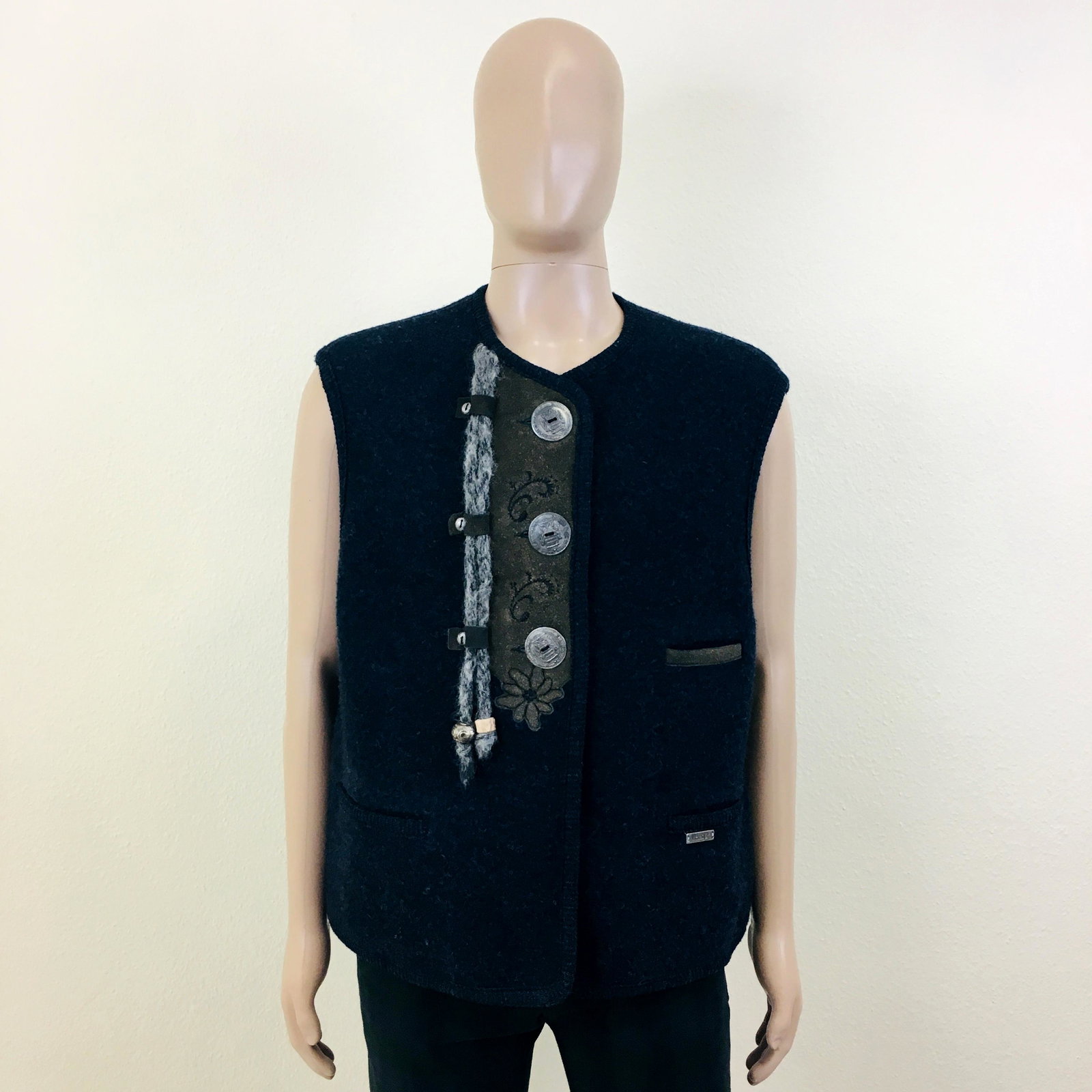 Men's Wesenjak Designer Tyrolean Wool Waistcoat: Size EUR 56 US 46100% WoolArmpit to Armpit: 25 in.Total length: 25.5 in.