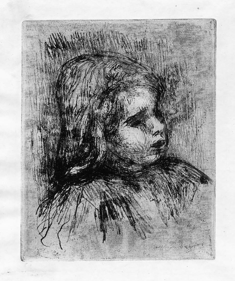 CLAUDE RENOIR, DE TROIS-QUARTS A DROITE: Pierre Auguste Renoir CLAUDE RENOIR, DE TROIS-QUARTS A DROITE. 1903 Vernice molle su zinco. mm 162x130. Foglio: mm 275x193. Delteil, 18. Esemplare nel II stato su 2. Ottima impressione stampata con to