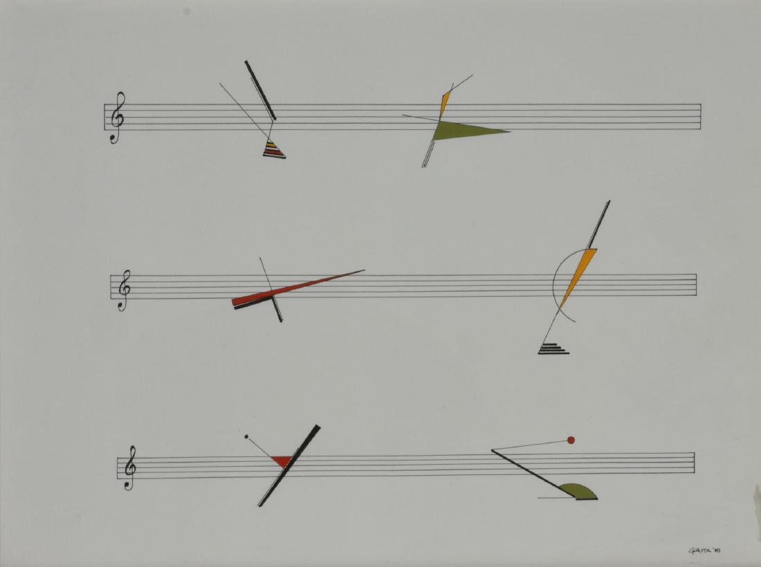 NOTE EUCLIDEE: Carlo Guaita NOTE EUCLIDEE tecnica mista su carta, cm 26x34 sul fronte: firma e data eseguita nel 1983